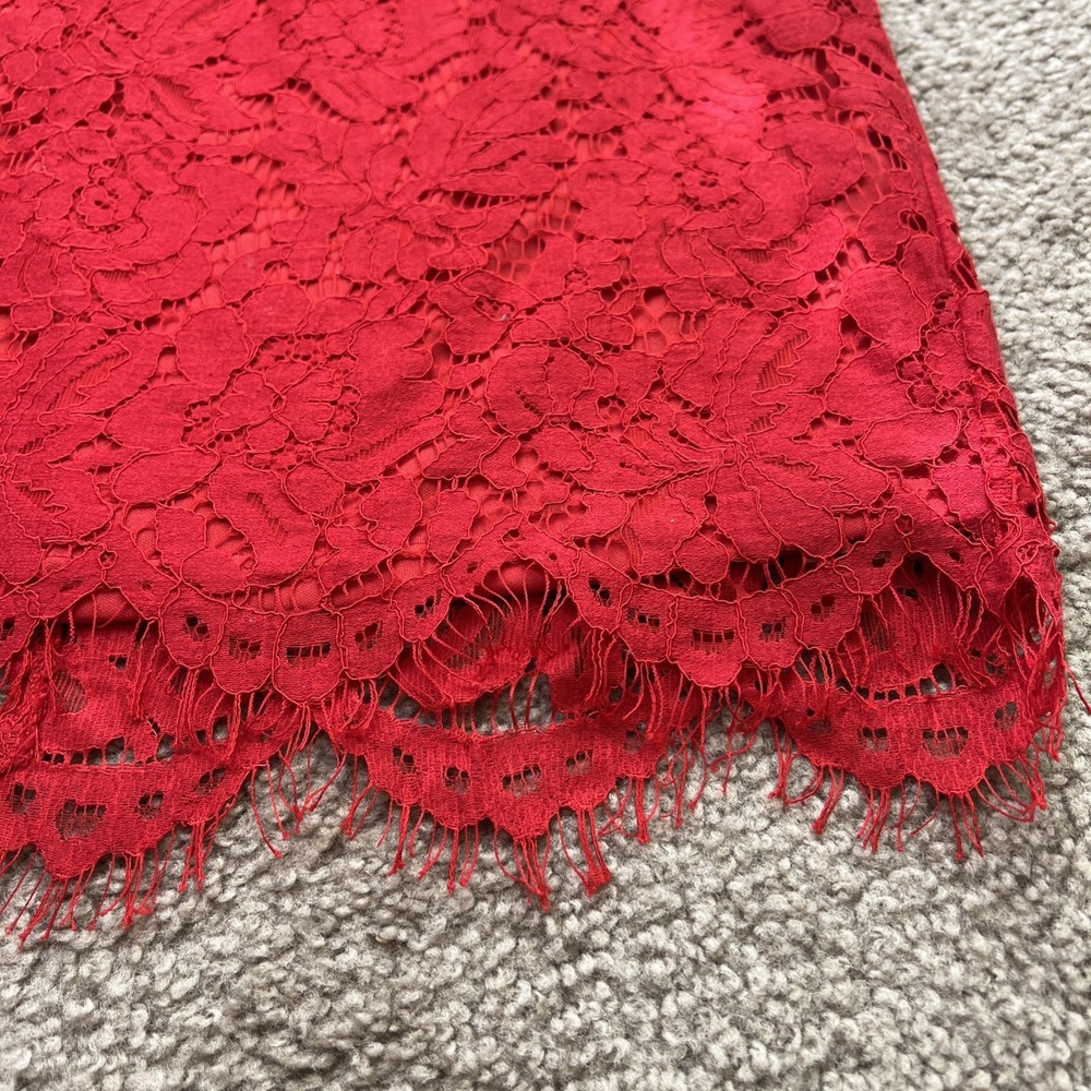 ASTR Red Lace A Line Midi Dress Sleeveless Fit & Flare Large Open Knit Romantic - Picture 3 of 11